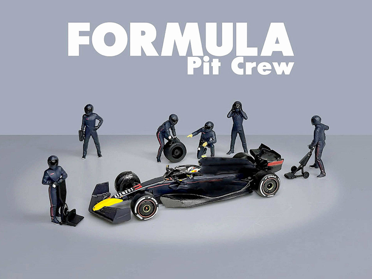"Formula Pit Crew – Team Blue" 6 piece Diecast Figure Set (6 Figures) Limited Edition for 1/64 Scale Models by American Diorama by American Diorama