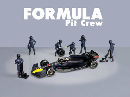 "Formula Pit Crew – Team Blue" 6 piece Diecast Figure Set (6 Figures) Limited Edition for 1/64 Scale Models by American Diorama by American Diorama