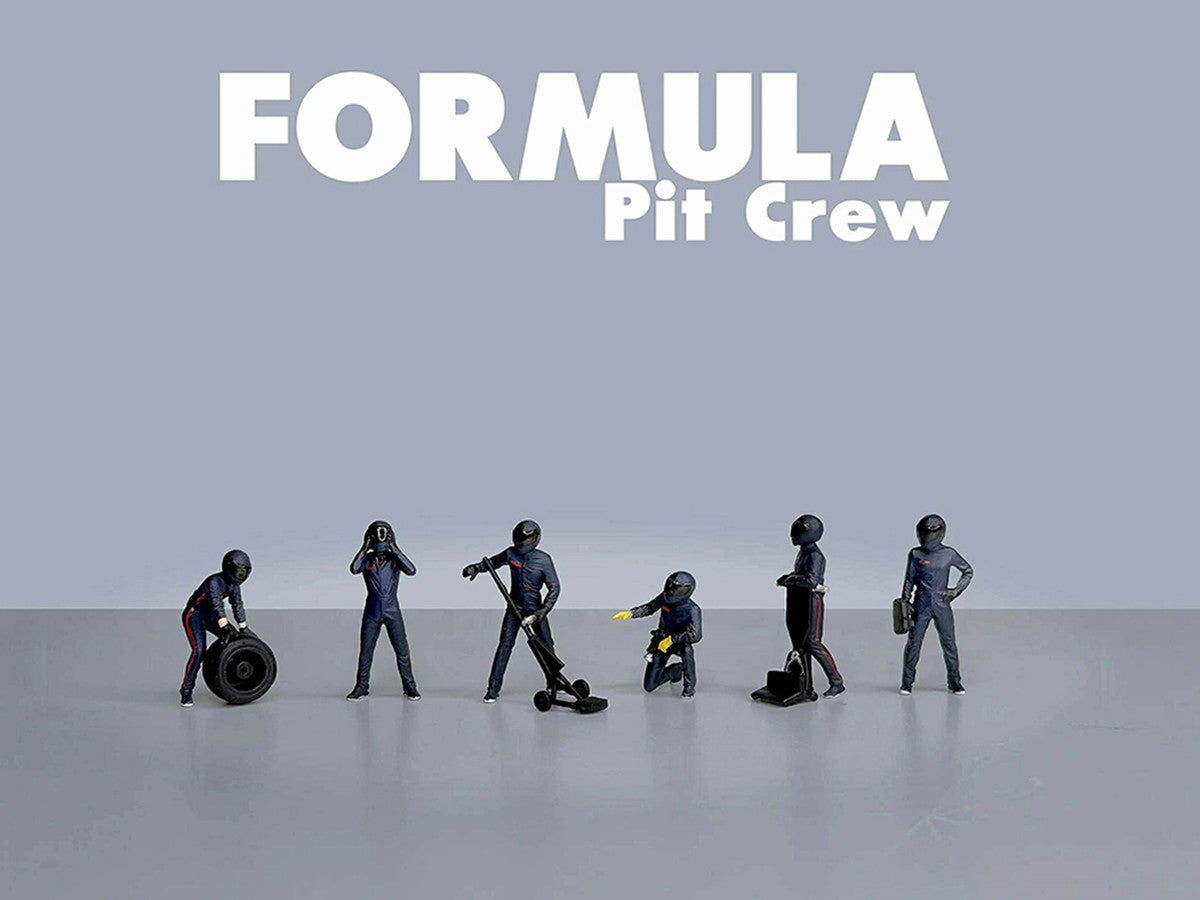 "Formula Pit Crew – Team Blue" 6 piece Diecast Figure Set (6 Figures) Limited Edition for 1/64 Scale Models by American Diorama by American Diorama