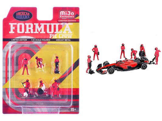 "Formula Pit Crew – Team Red" 6 piece Diecast Figure Set (6 Figures) Limited Edition for 1/64 Scale Models by American Diorama by American Diorama