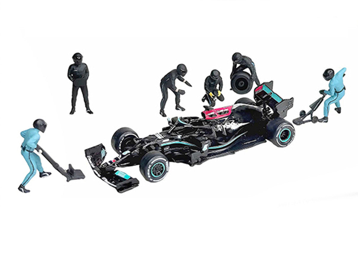 "Formula Pit Crew – Team Black" 6 piece Diecast Figure Set (6 Figures) Limited Edition for 1/64 Scale Models by American Diorama by American Diorama