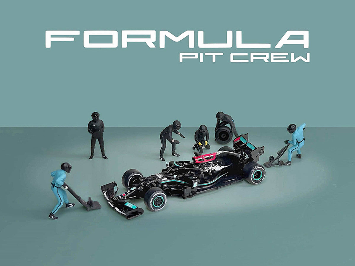 "Formula Pit Crew – Team Black" 6 piece Diecast Figure Set (6 Figures) Limited Edition for 1/64 Scale Models by American Diorama by American Diorama