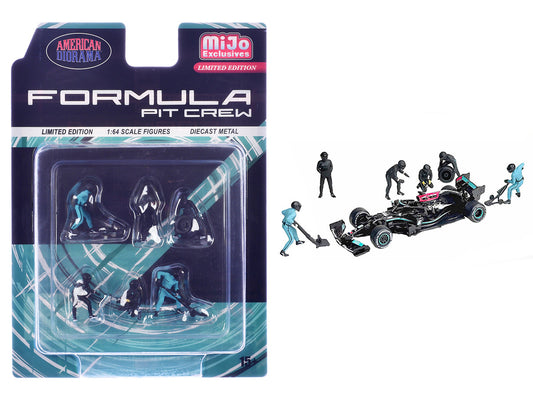"Formula Pit Crew – Team Black" 6 piece Diecast Figure Set (6 Figures) Limited Edition for 1/64 Scale Models by American Diorama by American Diorama