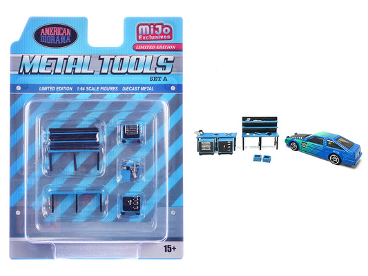 "Metal Tools" Set A Blue of 14 Pieces Limited Edition for 1/64 Scale Models by American Diorama by American Diorama