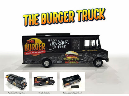 Food Truck "The Burger Truck" Black with Graphics 1/64 Diecast Model by American Diorama by American Diorama