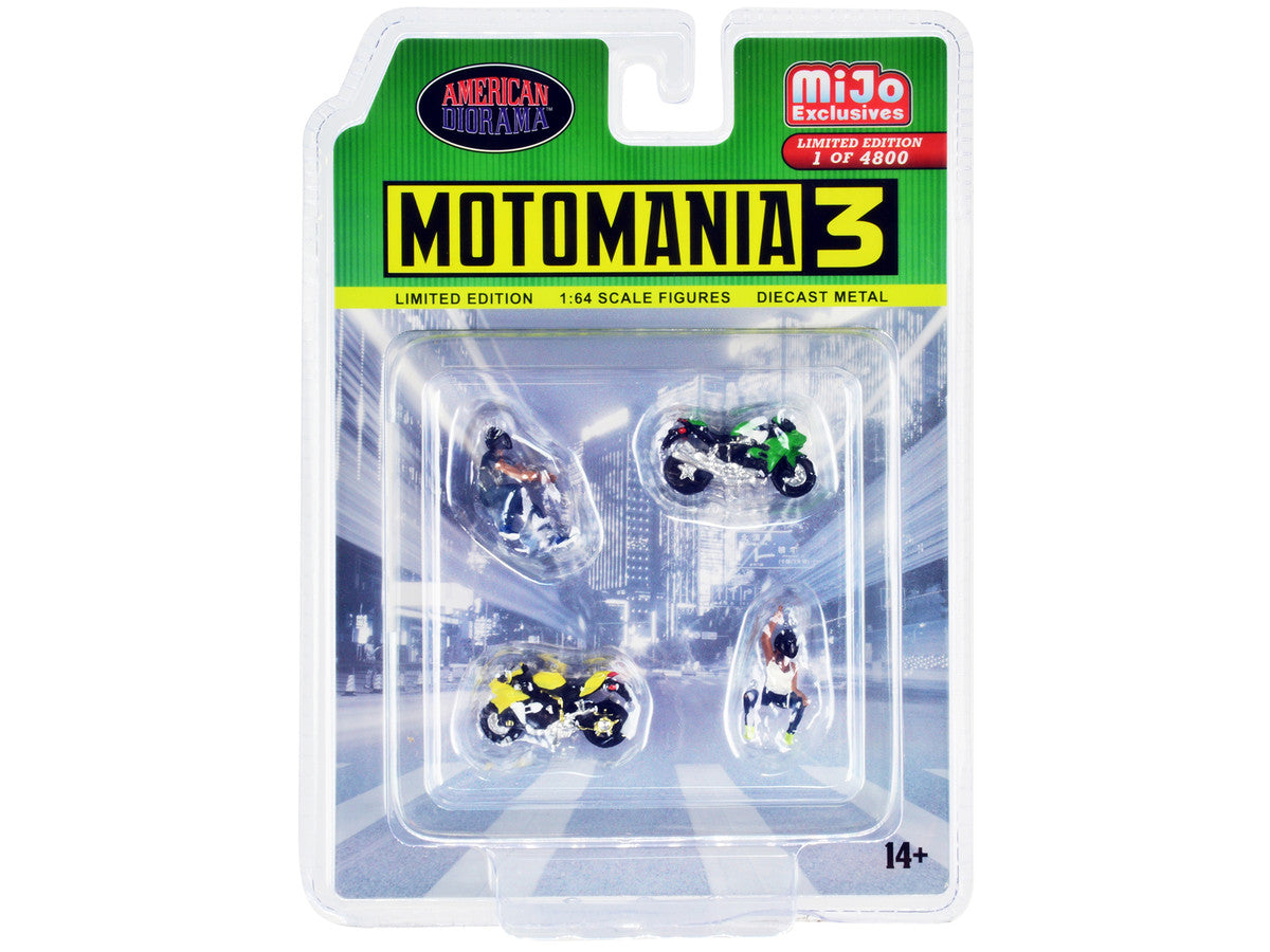 "Motomania 3" 4 piece Diecast Set (2 Figures and 2 Motorcycles) Limited Edition to 4800 pieces Worldwide for 1/64 Scale Models by American Diorama by American Diorama