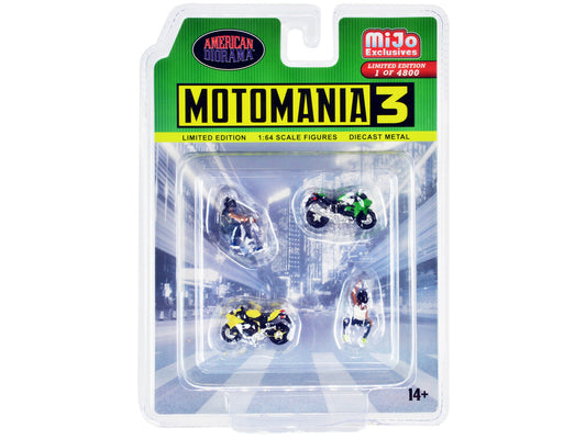 "Motomania 3" 4 piece Diecast Set (2 Figures and 2 Motorcycles) Limited Edition to 4800 pieces Worldwide for 1/64 Scale Models by American Diorama by American Diorama
