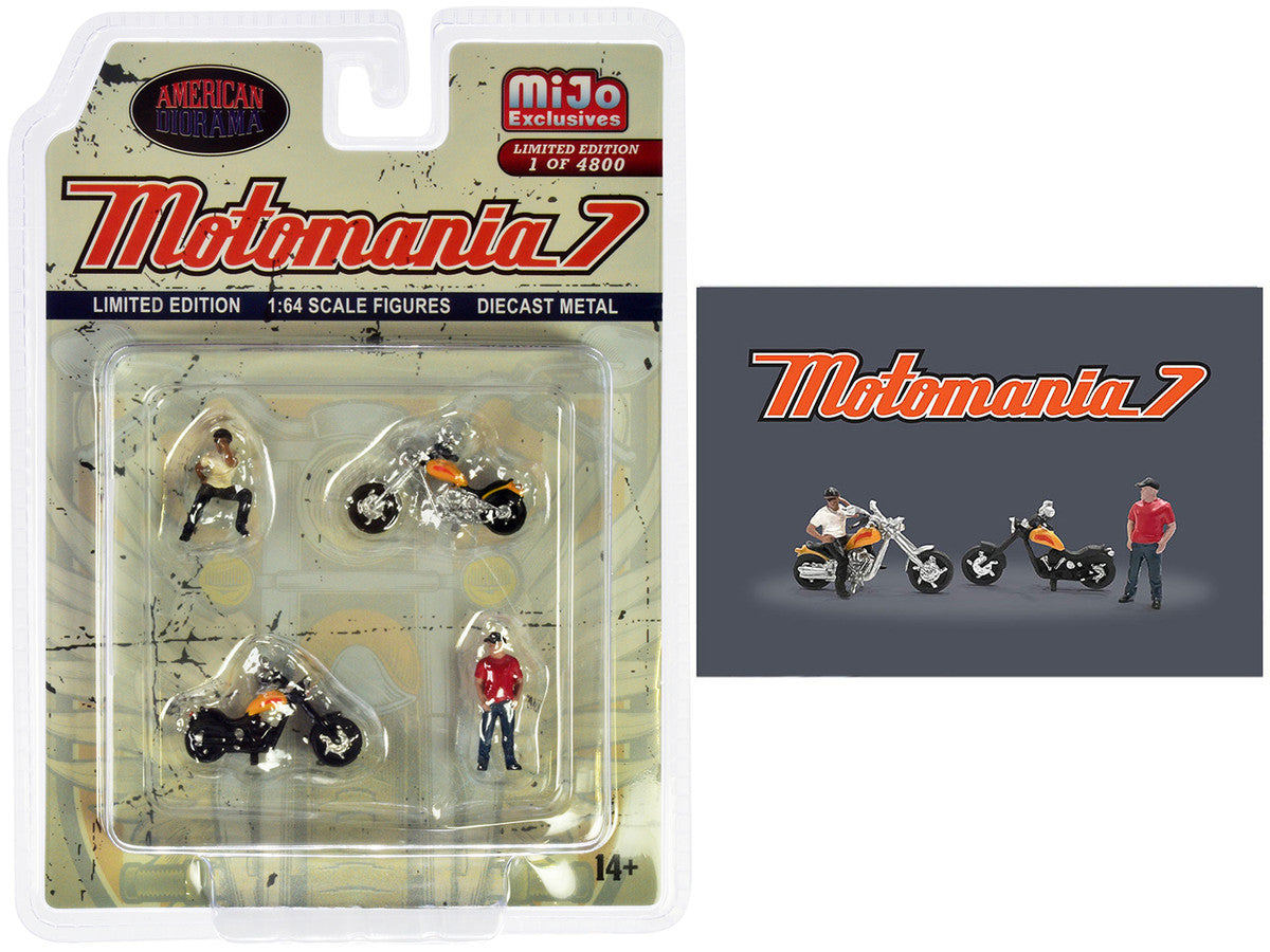 "Motomania 7" 4 piece Diecast Figure Set (2 Figures 2 Motorcycles) Limited Edition to 4800 pieces Worldwide for 1/64 scale models by American Diorama by American Diorama