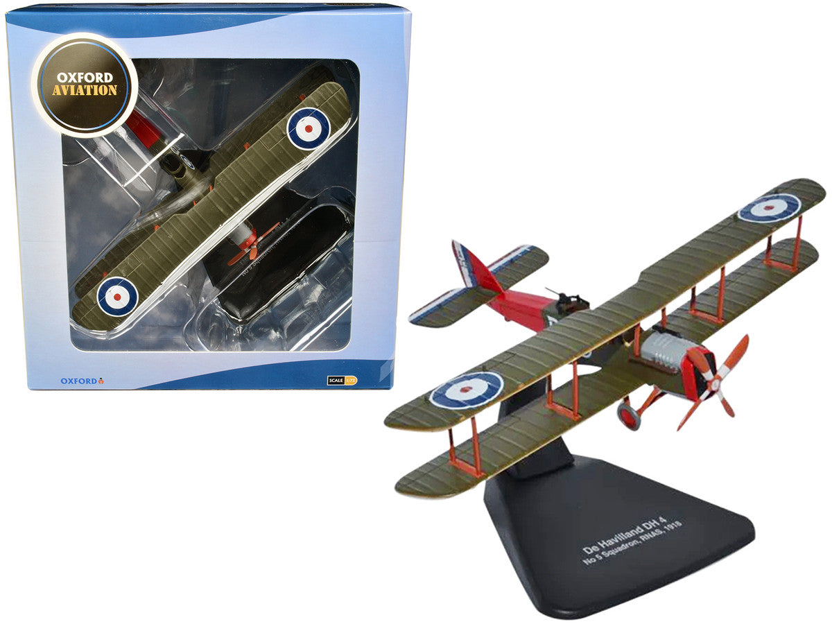 De Havilland DH4 Bomber Plane "5 Squadron Royal Naval Air Service" (1918) "Oxford Aviation" Series 1/72 Diecast Model Airplane by Oxford Diecast by Oxford Diecast
