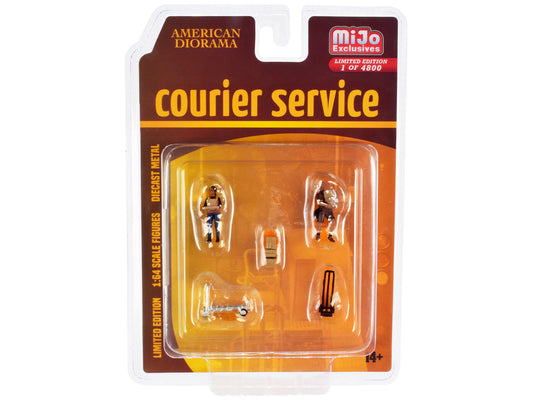 "Courier Service" 5 Piece Diecast Figures Set (2 Worker Figures and 3 accessories) Limited Edition to 4800 pieces Worldwide for 1/64 Scale Models by American Diorama by American Diorama