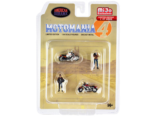 "Motomania 4" 4 piece Diecast Set (2 Figures and 2 Motorcycles) Limited Edition to 4800 pieces Worldwide 1/64 Scale Models by American Diorama by American Diorama