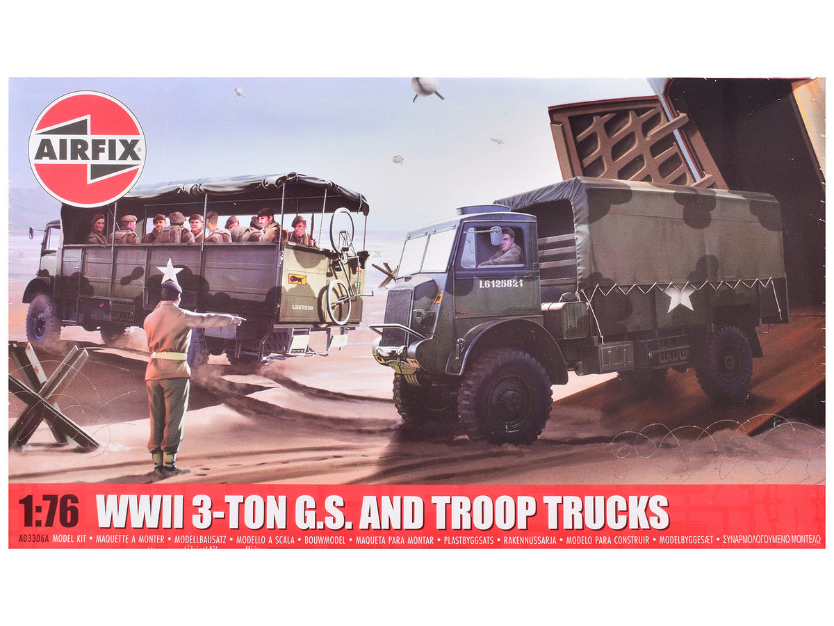 Level 2 Model Kit WWII 3-Ton General Service and Troop Trucks 1/76 Plastic Model Kit by Airfix by Airfix