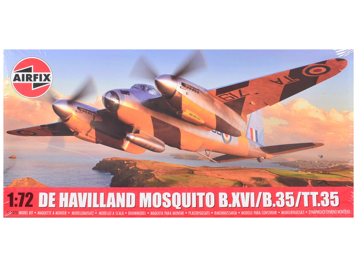 Level 2 Model Kit De Havilland Mosquito B.XVI/B.35/TT.35 Aircraft with 3 Scheme Options 1/72 Plastic Model Kit by Airfix by Airfix