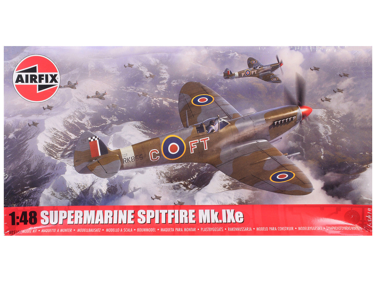 Level 2 Model Kit Supermarine Spitfire Mk.IXe Fighter Aircraft with 3 Scheme Options 1/48 Plastic Model Kit by Airfix by Airfix