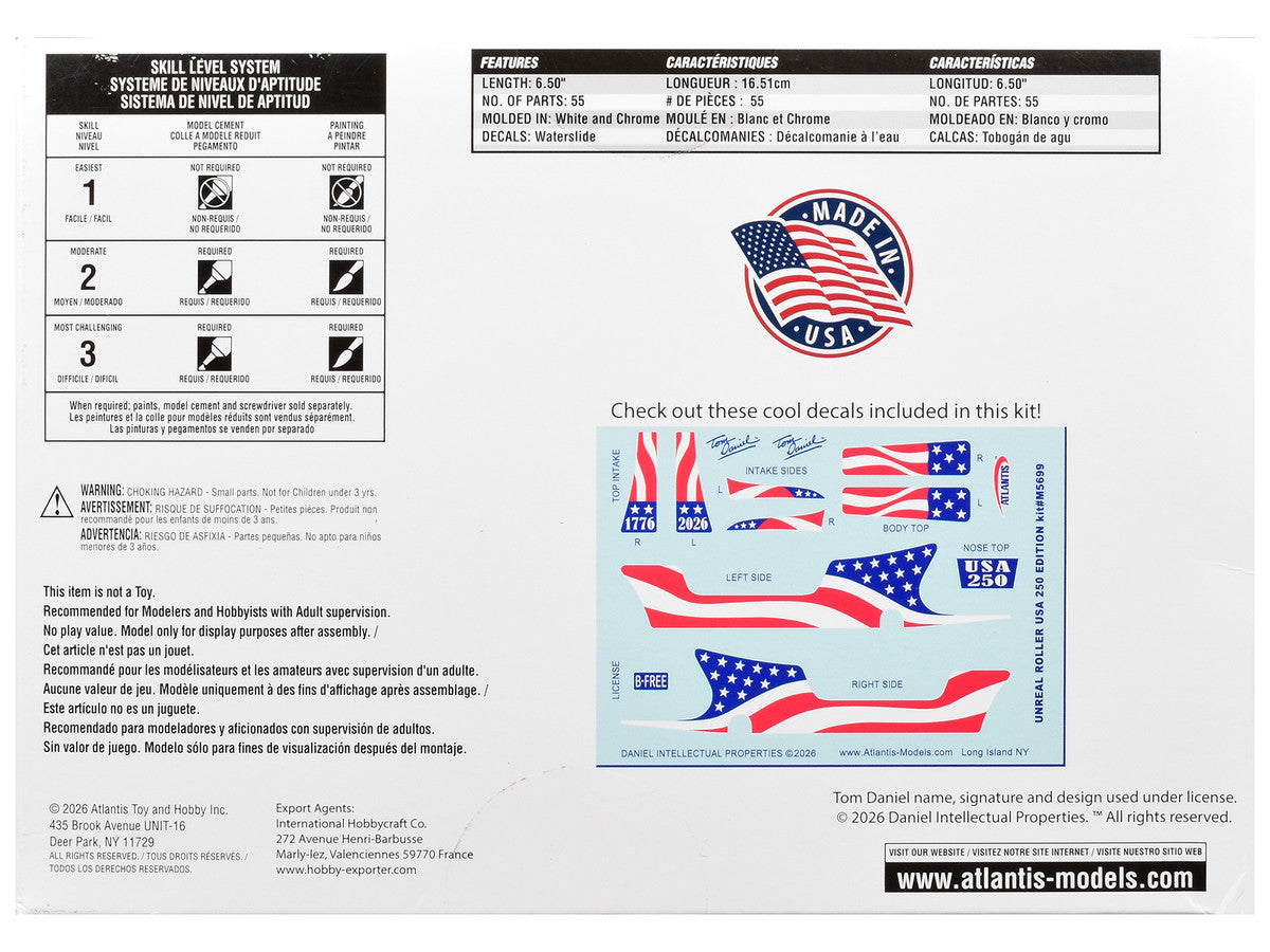 Skill 2 Model Kit Tom Daniel's Unreal Roller "America 250th Anniversary" Edition 1/24 Scale Model by Atlantis-3