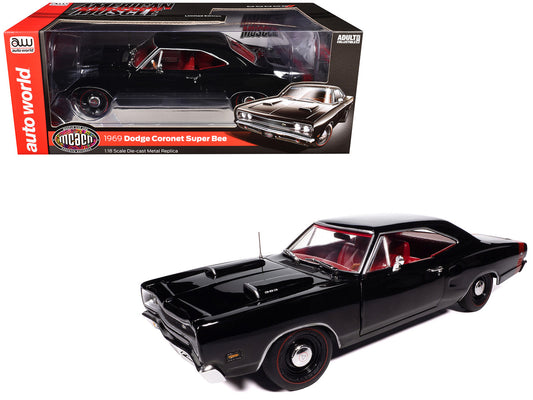 1969 Dodge Coronet Super Bee "Muscle Car & Corvette Nationals" (MCACN) Black with Red Interior "American Muscle" Series 1/18 Diecast Model Car by Auto World by Autoworld