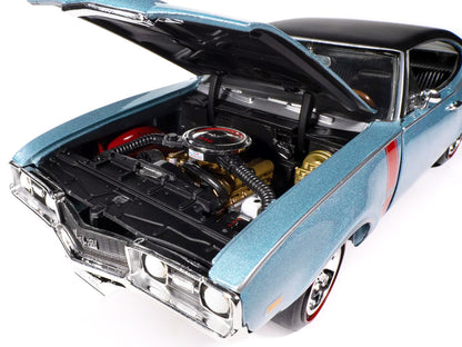 1968 Oldsmobile 442 W30 Holiday Coupe Teal Frost Metallic with Red Stripes and Black Vinyl Top "Hemmings Motor News July 2023 Cover Car" "American Muscle" Series 1/18 Diecast Model Car by Auto World by Autoworld
