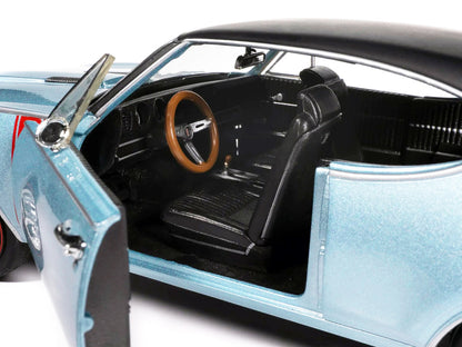 1968 Oldsmobile 442 W30 Holiday Coupe Teal Frost Metallic with Red Stripes and Black Vinyl Top "Hemmings Motor News July 2023 Cover Car" "American Muscle" Series 1/18 Diecast Model Car by Auto World by Autoworld