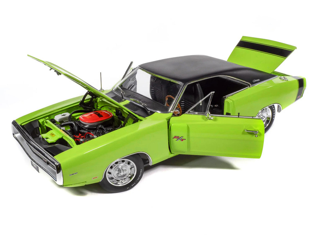 1970 Dodge Charger R/T "Muscle Car & Corvette Nationals" (MCACN) Sublime Green with Black Stripes and Black Vinyl Top "American Muscle" Series 1/18 Diecast Model Car by Auto World by Autoworld