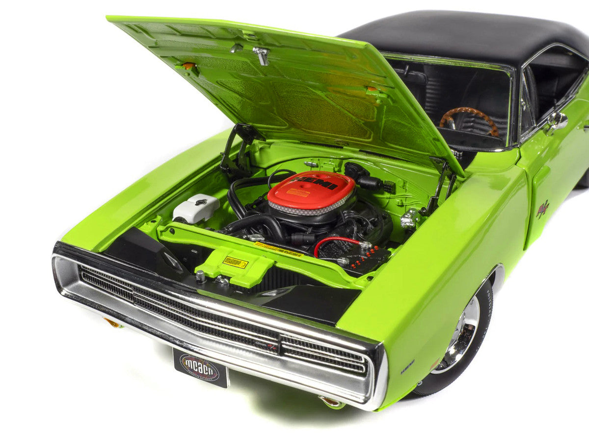1970 Dodge Charger R/T "Muscle Car & Corvette Nationals" (MCACN) Sublime Green with Black Stripes and Black Vinyl Top "American Muscle" Series 1/18 Diecast Model Car by Auto World by Autoworld