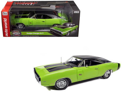 1970 Dodge Charger R/T "Muscle Car & Corvette Nationals" (MCACN) Sublime Green with Black Stripes and Black Vinyl Top "American Muscle" Series 1/18 Diecast Model Car by Auto World by Autoworld