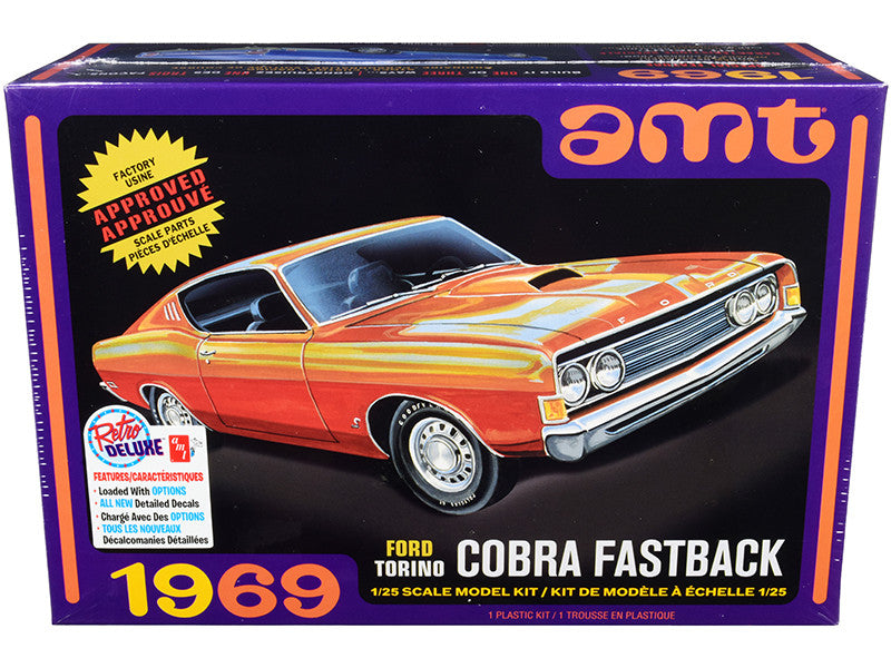 Skill 2 Model Kit 1969 Ford Torino Cobra Fastback 3-in-1 Kit 1/25 Scale Model by AMT by AMT