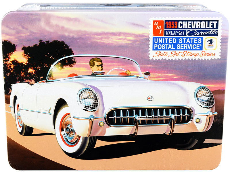 Skill 2 Model Kit 1953 Chevrolet Corvette "USPS" (United States Postal Service) Themed Collectible Tin 1/25 Scale Model by AMT by AMT