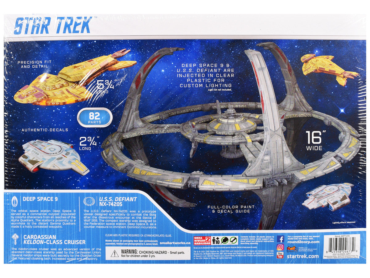 Skill 2 Model Kit Deep Space 9 Space Station with USS Defiant NX-74205 Space Ship and Cadassian Keldon-Class Cruiser "Star Trek: Deep Space Nine" (1993-1999) TV Series 1/3300 Scale Model by AMT by AMT