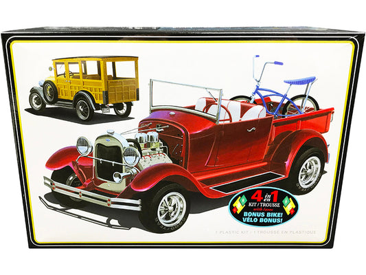 Skill 2 Model Kit 1929 Ford Woody Pickup 4-in-1 Kit with Bike 1/25 Scale Model by AMT by AMT