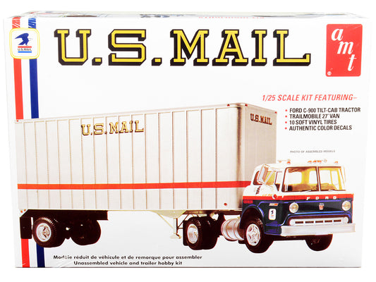 Skill 3 Model Kit Ford C900 Truck Tractor with Trailer "U.S. Mail" 1/25 Scale Model by AMT by AMT