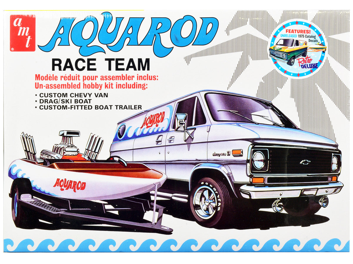 Skill 2 Model Kit Chevrolet Custom Van with Drag/Ski Boat and Trailer "Aqua Rod Race Team" 1/25 Scale Model by AMT by AMT