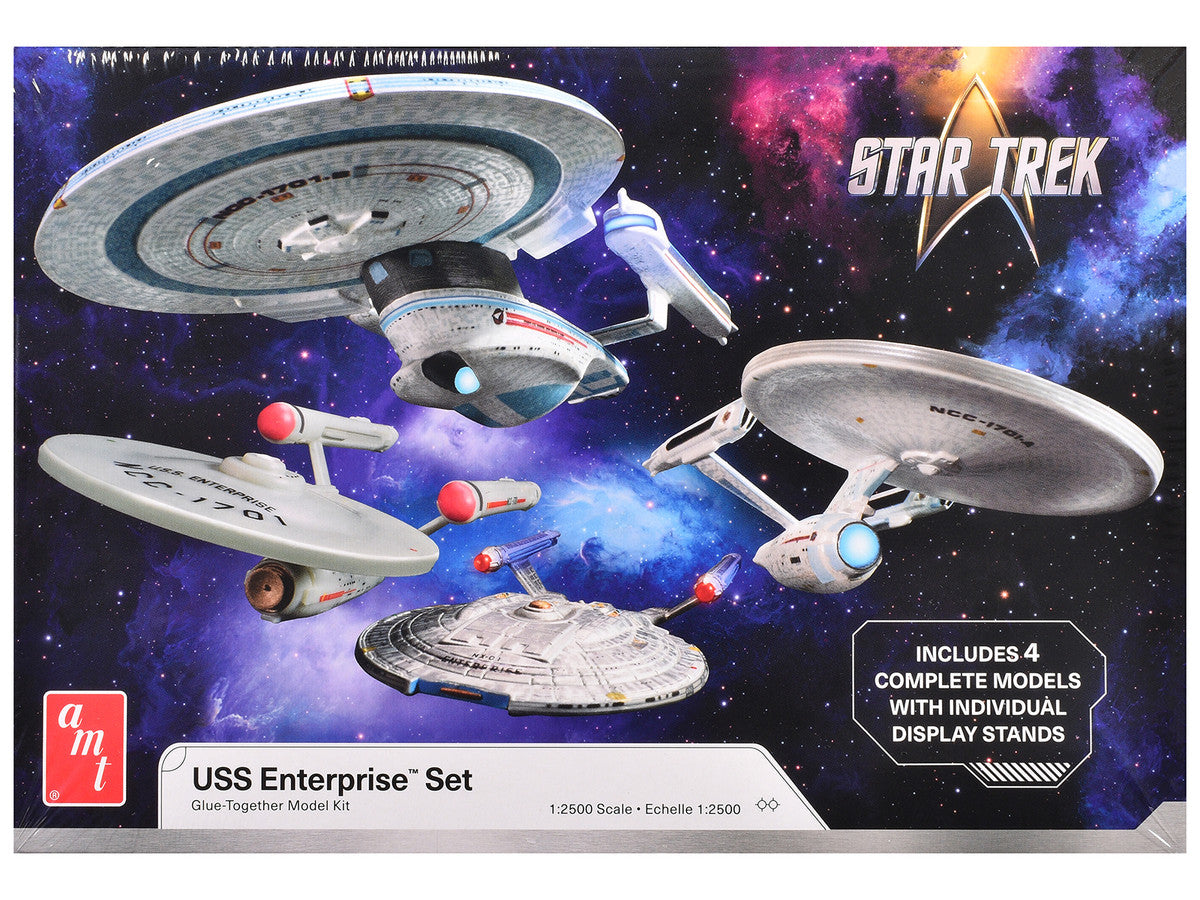 Skill 2 Model Kit U.S.S. Enterprise Four Ship Set "Star Trek" 1/2500 Scale Model by AMT by AMT