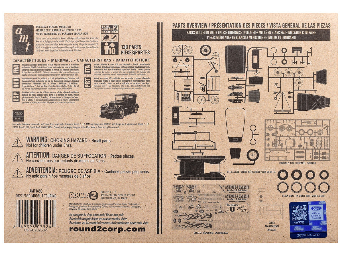 Skill 2 Model Kit 1927 Ford Model T Touring 2 in 1 Kit 1/25 Scale Model by AMT by AMT