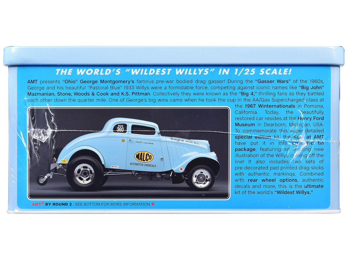 Skill 2 Model Kit 1933 Willys Gasser "Ohio George" with Collectible Tin Packaging 1/25 Scale Model by AMT by AMT