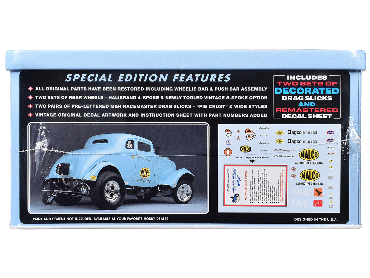 Skill 2 Model Kit 1933 Willys Gasser "Ohio George" with Collectible Tin Packaging 1/25 Scale Model by AMT by AMT