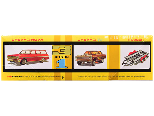Skill 2 Model Kit Indy Drag Combo Chevrolet II Wagon and Funny Car with Trailer 3 in 1 Set 1/25 Scale Model by AMT by AMT