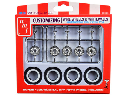 Skill 2 Model Kit Wire Wheels and Whitewall Tires Set of 5 Pieces for 1/25 Scale Models by AMT by AMT