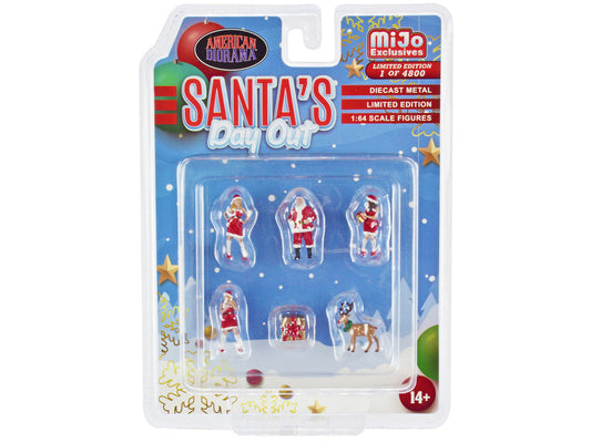 "Santa's Day Out" 6 piece Diecast Set (1 Male 2 Female 1 Reindeer 1 Present Figures and Accessories) Limited Edition to 4800 pieces Worldwide 1/64 Scale Models by American Diorama by American Diorama