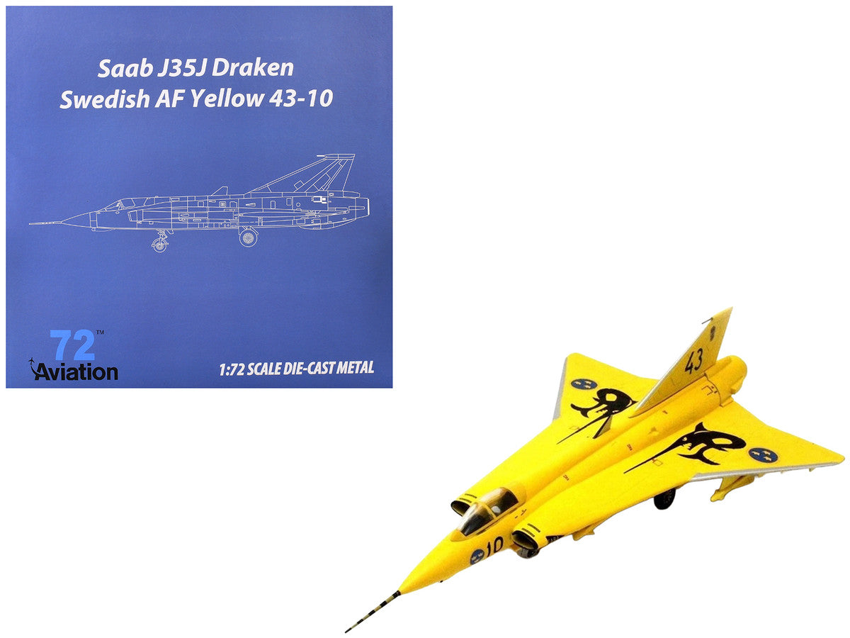 Saab J35J Draken Fighter Aircraft "43-10 3 "Johan Gul" Squadron 10 Wing Final Flight Livery" (1997) Swedish Air Force 1/72 Diecast Model Airplane by Aviation 72 by Aviation 72
