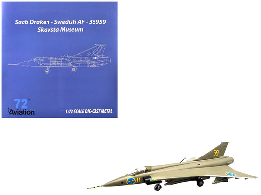 Saab S35 Draken Fighter Aircraft "59 F 11 Wing Skavsta Museum" (1979) Swedish Air Force 1/72 Diecast Model Airplane by Aviation 72 by Aviation 72