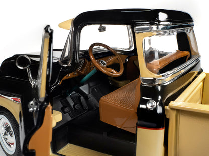 1957 Chevrolet 3100 Stepside Pickup Truck Black and Tan with Graphics "Leinenkugle's Beer The Pride of Chippewa Falls" 1/18 Diecast Model by Auto World by Autoworld