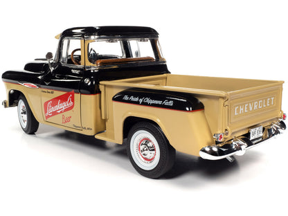 1957 Chevrolet 3100 Stepside Pickup Truck Black and Tan with Graphics "Leinenkugle's Beer The Pride of Chippewa Falls" 1/18 Diecast Model by Auto World by Autoworld