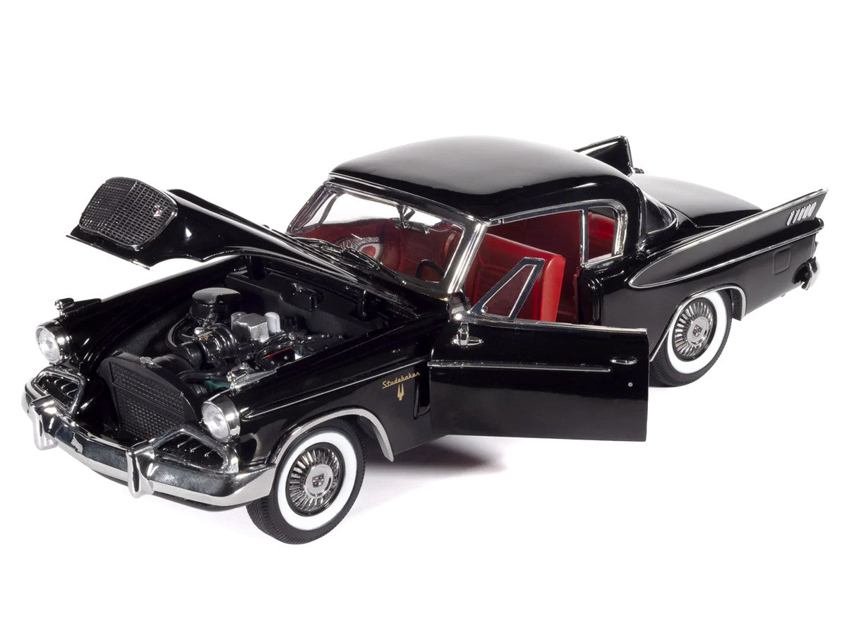 1957 Studebaker Golden Hawk Midnight Black with Red Interior 1/18 Diecast Model by Auto World by Autoworld