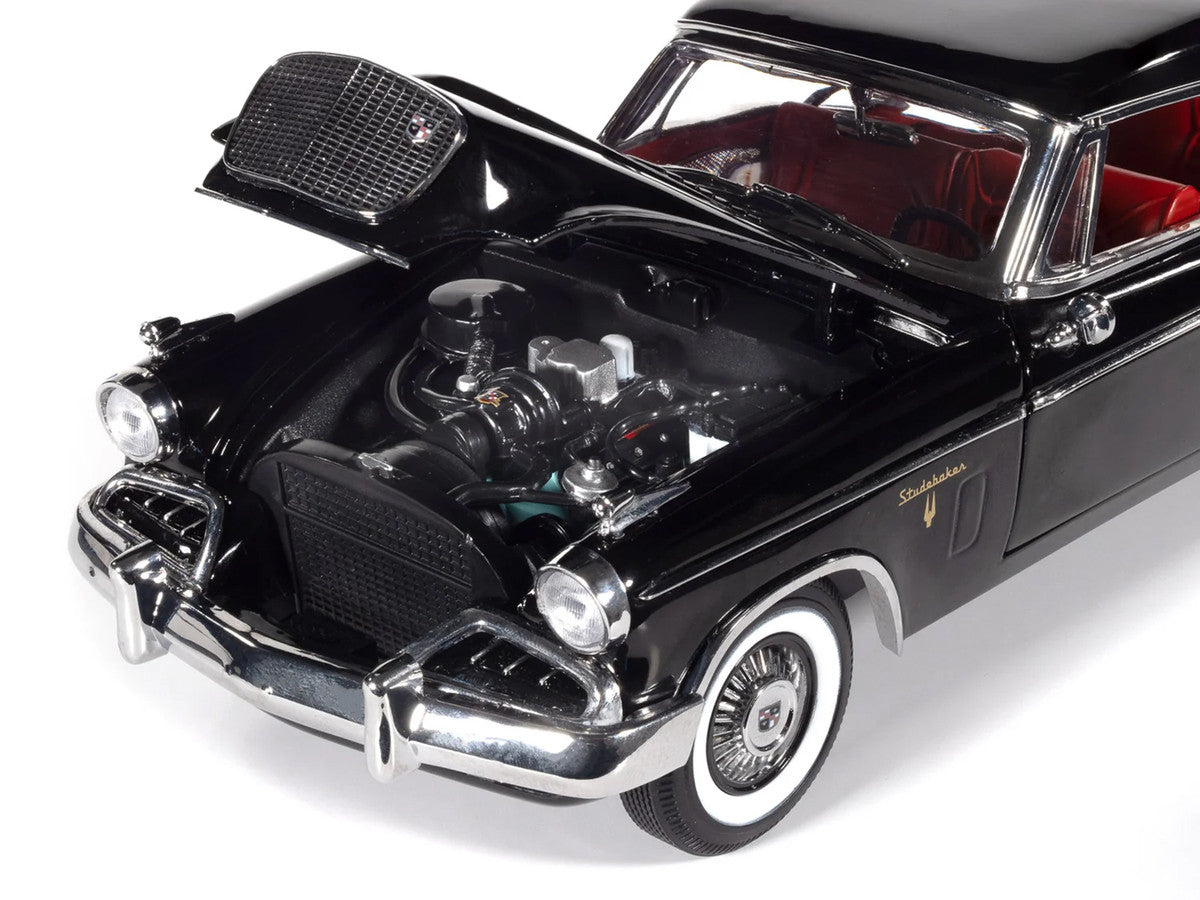 1957 Studebaker Golden Hawk Midnight Black with Red Interior 1/18 Diecast Model by Auto World by Autoworld