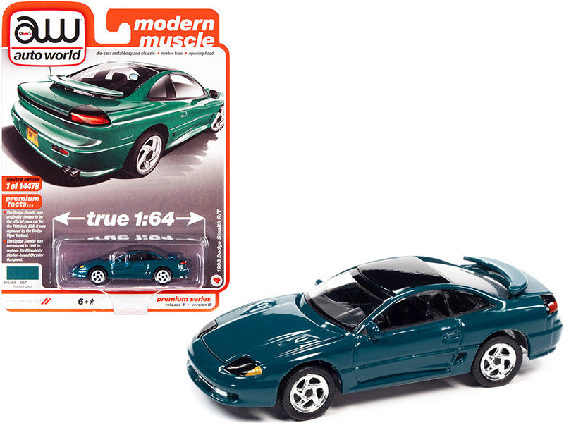 1993 Dodge Stealth R/T Peacock Green with Black Top "Modern Muscle" Limited Edition to 14478 pieces Worldwide 1/64 Diecast Model Car by Auto World by Autoworld