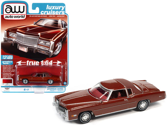 1975 Cadillac Eldorado Firethorn Red Metallic with Rear Section of Roof Matt Dark Red "Luxury Cruisers" Limited Edition to 14910 pieces Worldwide 1/64 Diecast Model Car by Auto World by Autoworld
