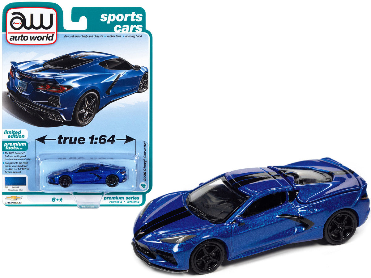2020 Chevrolet Corvette Elkhart Lake Blue Metallic "Sports Cars" Limited Edition 1/64 Diecast Model Car by Auto World by Autoworld