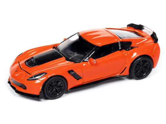 2019 Chevrolet Corvette Z06 Sebring Orange with Black Hood "Sports Cars" Series 1/64 Diecast Model Car by Auto World by Autoworld