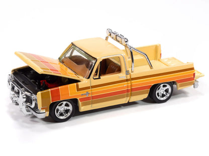 1981 Chevrolet Silverado Fleetside Pickup Truck Cream with Stripes "Hobby Exclusive" Series 1/64 Diecast Model Car by Auto World by Autoworld