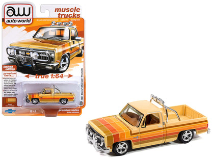 1981 Chevrolet Silverado Fleetside Pickup Truck Cream with Stripes "Hobby Exclusive" Series 1/64 Diecast Model Car by Auto World by Autoworld